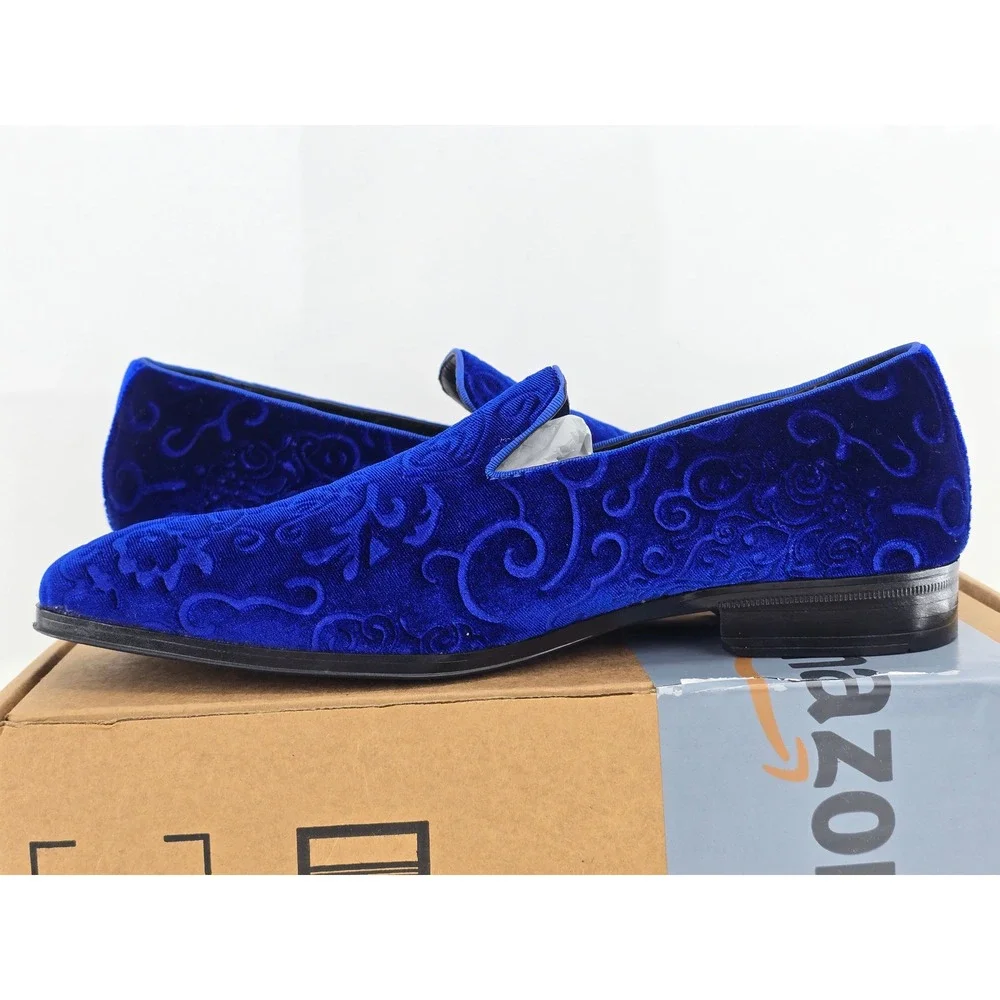 Stacy Adams Vion Velvet Loafers Mens Size 9 Royal Blue Paisley Slip On - VG‎
